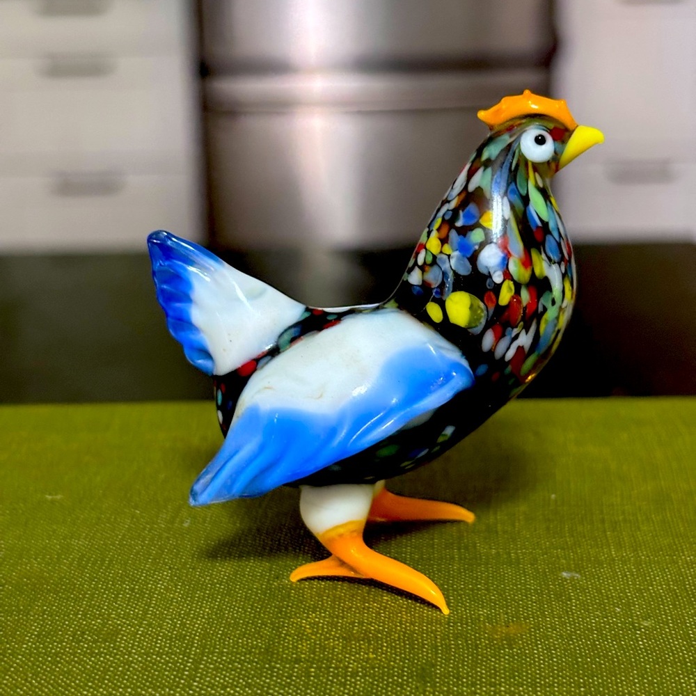 Colorful Glass Chicken Figurine Millefiore Handblown glass rooster